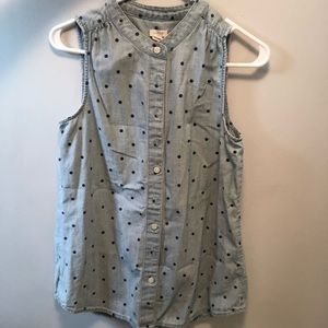 Jcrew factory polka dotted sleeveless denim shirt